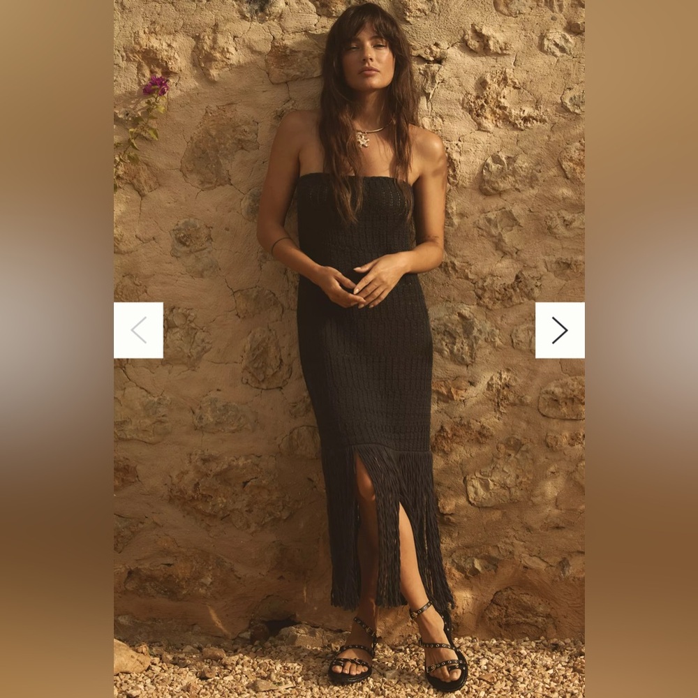 Celandine staples crotchet fringe trim knit dress black - 1X